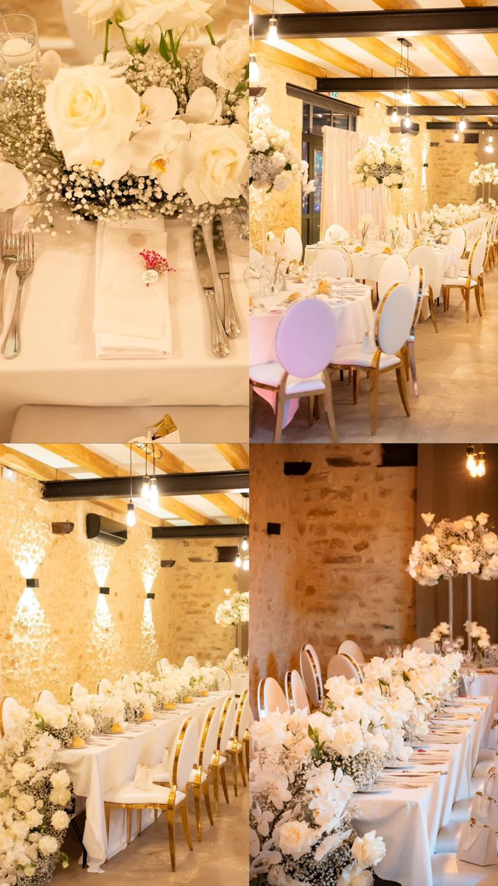 Montage de décorations florales et de salles préparées pour un mariage